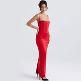 Ärmelloses Korsett-Maxi-Abendkleid - Rot
